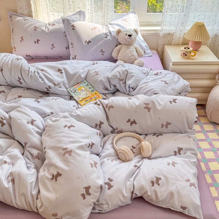 91家纺网 家纺一手货源 找家纺 梦舒阳家纺 新款古法水洗棉仿棉云感泡泡四件套 小狗日记