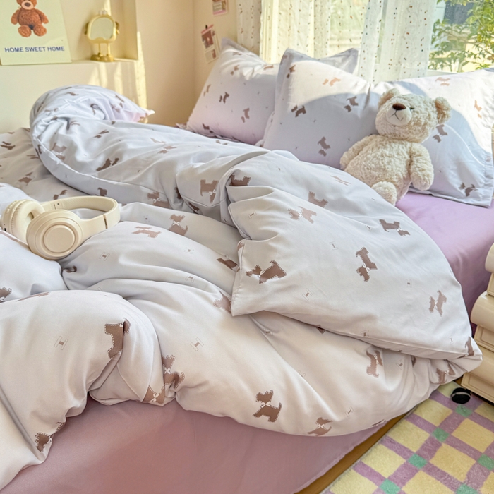 91家纺网 家纺一手货源 找家纺 梦舒阳家纺 新款古法水洗棉仿棉云感泡泡四件套 小狗日记