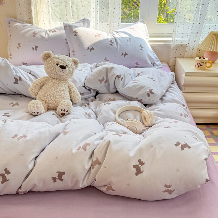 91家纺网 家纺一手货源 找家纺 梦舒阳家纺 新款古法水洗棉仿棉云感泡泡四件套 小狗日记