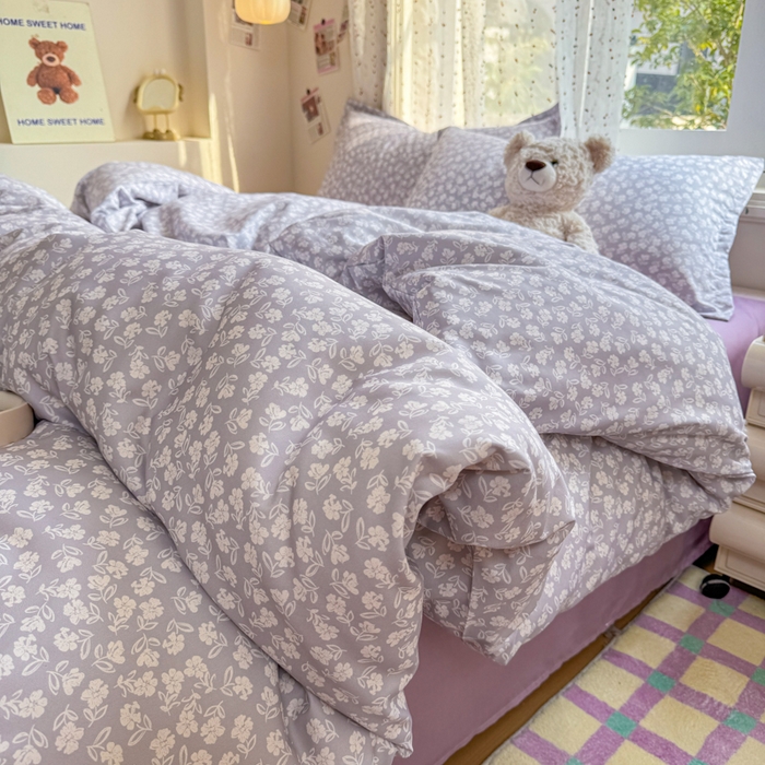 梦舒阳家纺 新款古法水洗棉仿棉云感泡泡四件套 素影