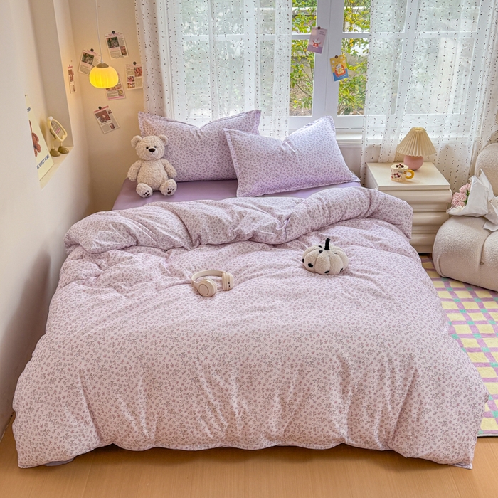 91家纺网 家纺一手货源 找家纺 梦舒阳家纺 新款古法水洗棉仿棉云感泡泡四件套 紫棠花