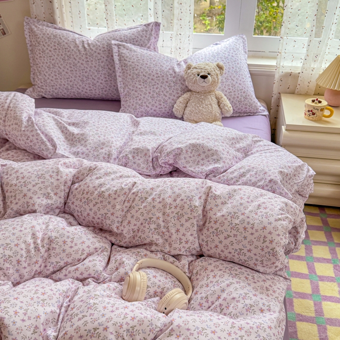 91家纺网 家纺一手货源 找家纺 梦舒阳家纺 新款古法水洗棉仿棉云感泡泡四件套 紫棠花