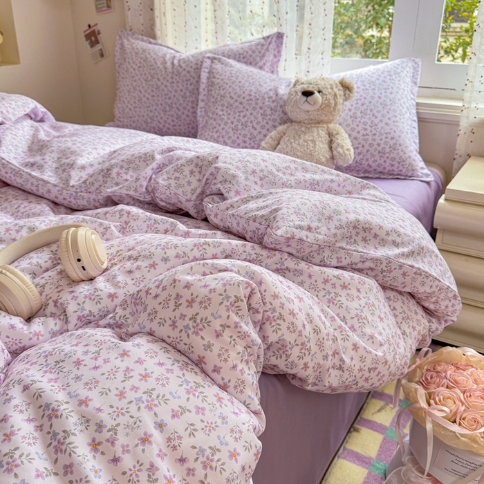 91家纺网 家纺一手货源 找家纺 梦舒阳家纺 新款古法水洗棉仿棉云感泡泡四件套 紫棠花