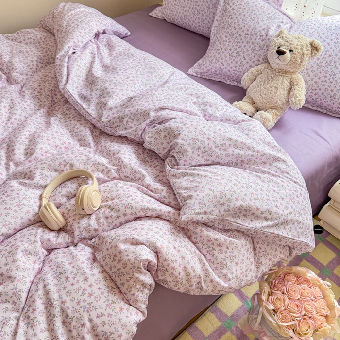 91家纺网 家纺一手货源 找家纺 梦舒阳家纺 新款古法水洗棉仿棉云感泡泡四件套 紫棠花