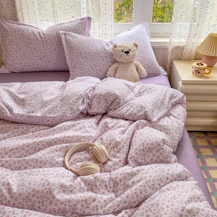 91家纺网 家纺一手货源 找家纺 梦舒阳家纺 新款古法水洗棉仿棉云感泡泡四件套 紫棠花