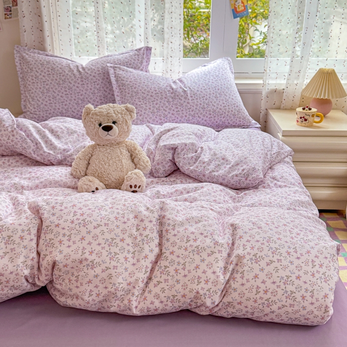 91家纺网 家纺一手货源 找家纺 梦舒阳家纺 新款古法水洗棉仿棉云感泡泡四件套 紫棠花