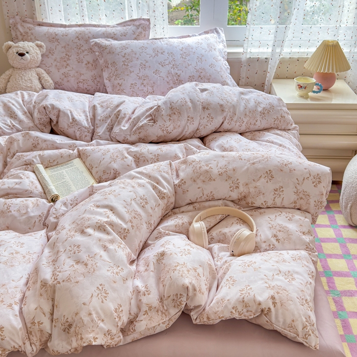 91家纺网 家纺一手货源 找家纺 梦舒阳家纺 新款古法水洗棉仿棉云感泡泡四件套 浅棕