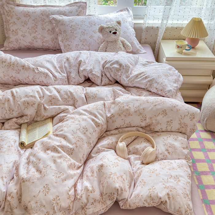 91家纺网 家纺一手货源 找家纺 梦舒阳家纺 新款古法水洗棉仿棉云感泡泡四件套 浅棕