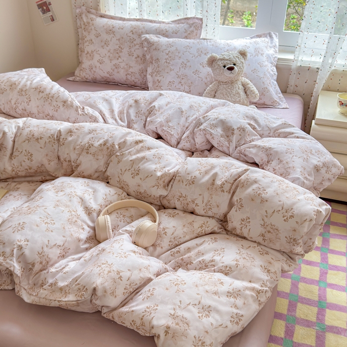 91家纺网 家纺一手货源 找家纺 梦舒阳家纺 新款古法水洗棉仿棉云感泡泡四件套 浅棕