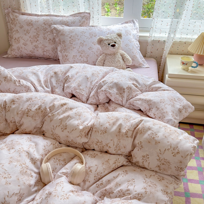 91家纺网 家纺一手货源 找家纺 梦舒阳家纺 新款古法水洗棉仿棉云感泡泡四件套 浅棕