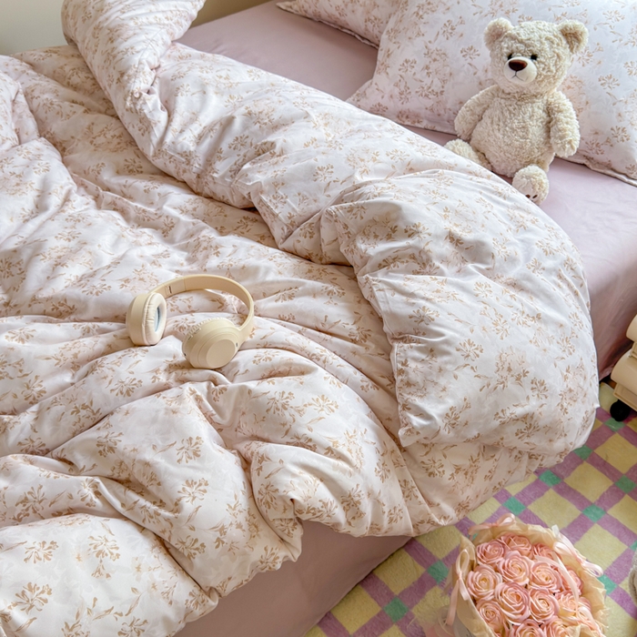 91家纺网 家纺一手货源 找家纺 梦舒阳家纺 新款古法水洗棉仿棉云感泡泡四件套 浅棕