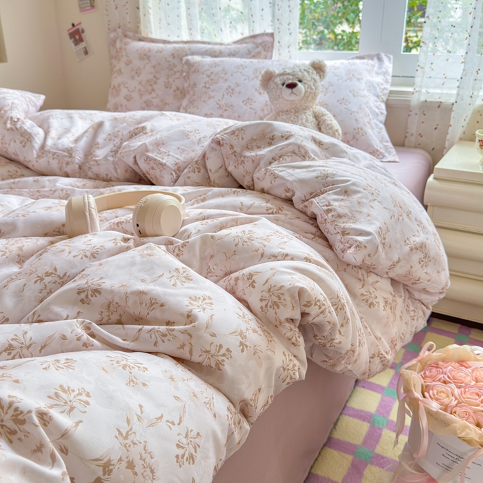 91家纺网 家纺一手货源 找家纺 梦舒阳家纺 新款古法水洗棉仿棉云感泡泡四件套 浅棕