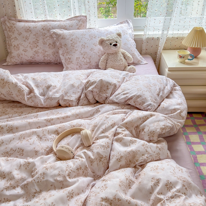 91家纺网 家纺一手货源 找家纺 梦舒阳家纺 新款古法水洗棉仿棉云感泡泡四件套 浅棕