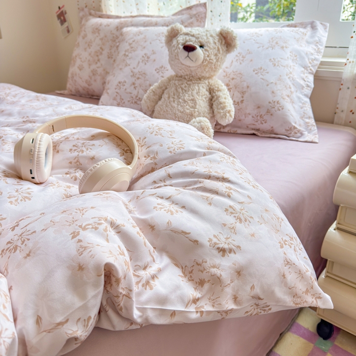 91家纺网 家纺一手货源 找家纺 梦舒阳家纺 新款古法水洗棉仿棉云感泡泡四件套 浅棕