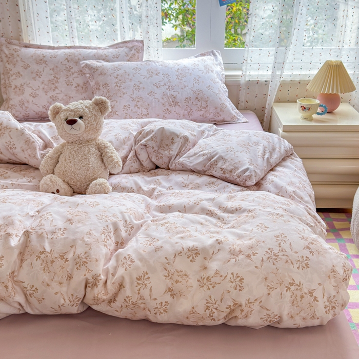 91家纺网 家纺一手货源 找家纺 梦舒阳家纺 新款古法水洗棉仿棉云感泡泡四件套 浅棕