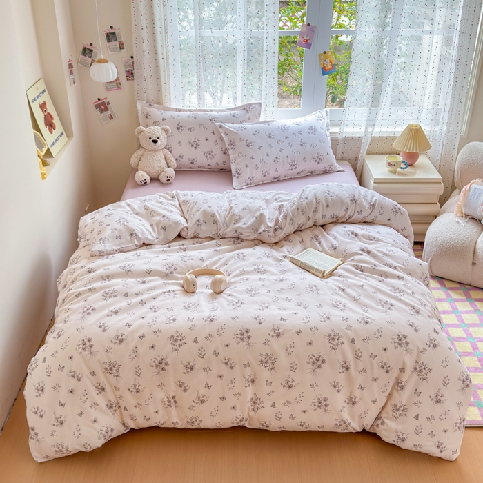 91家纺网 家纺一手货源 找家纺 梦舒阳家纺 新款古法水洗棉仿棉云感泡泡四件套 墨花