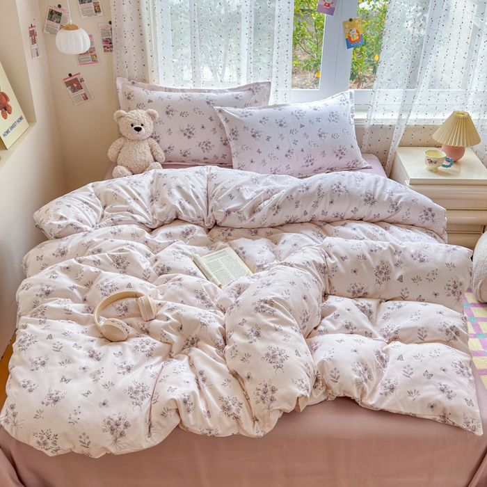 91家纺网 家纺一手货源 找家纺 梦舒阳家纺 新款古法水洗棉仿棉云感泡泡四件套 墨花