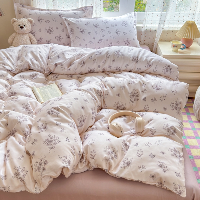 91家纺网 家纺一手货源 找家纺 梦舒阳家纺 新款古法水洗棉仿棉云感泡泡四件套 墨花