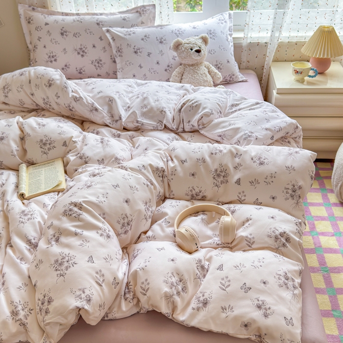 91家纺网 家纺一手货源 找家纺 梦舒阳家纺 新款古法水洗棉仿棉云感泡泡四件套 墨花