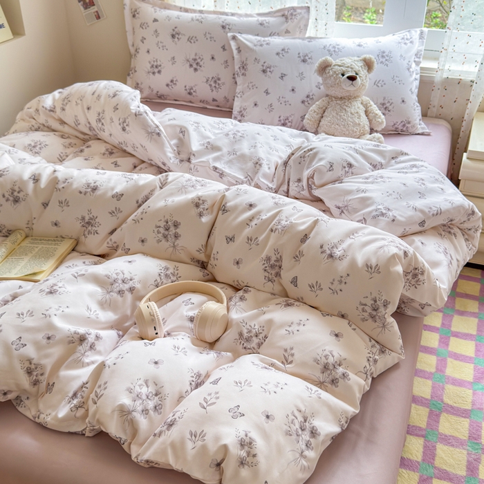 91家纺网 家纺一手货源 找家纺 梦舒阳家纺 新款古法水洗棉仿棉云感泡泡四件套 墨花