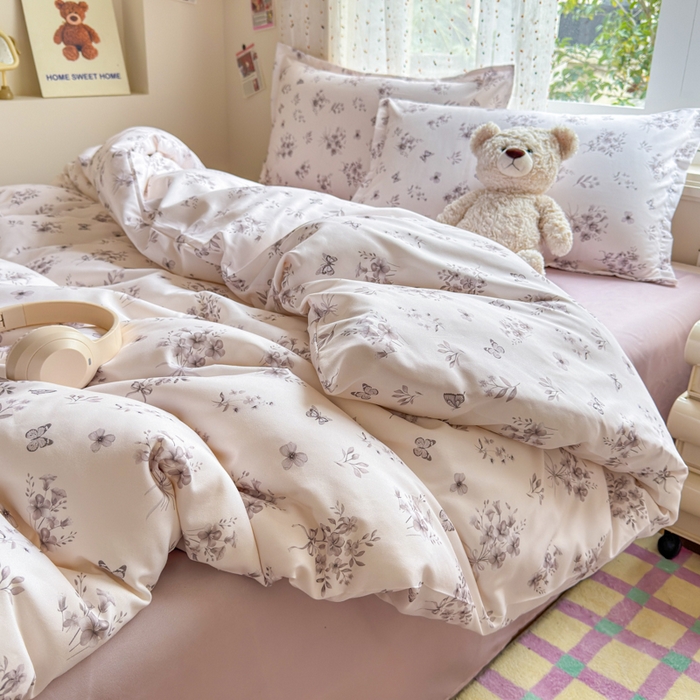 91家纺网 家纺一手货源 找家纺 梦舒阳家纺 新款古法水洗棉仿棉云感泡泡四件套 墨花