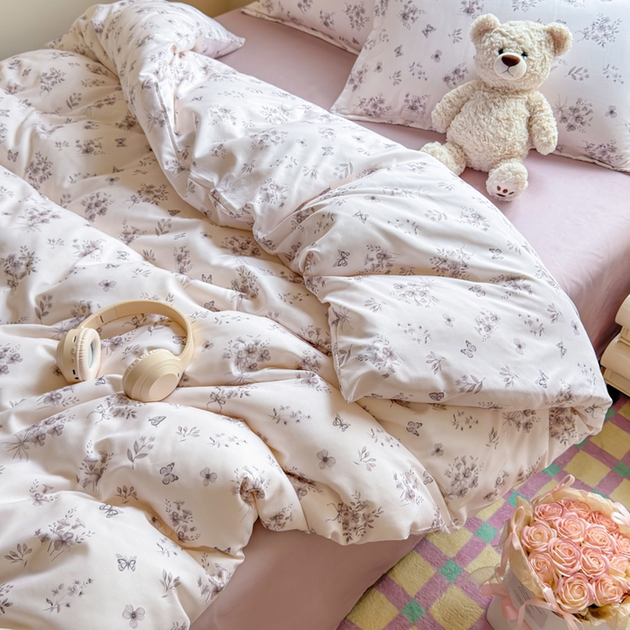 91家纺网 家纺一手货源 找家纺 梦舒阳家纺 新款古法水洗棉仿棉云感泡泡四件套 墨花