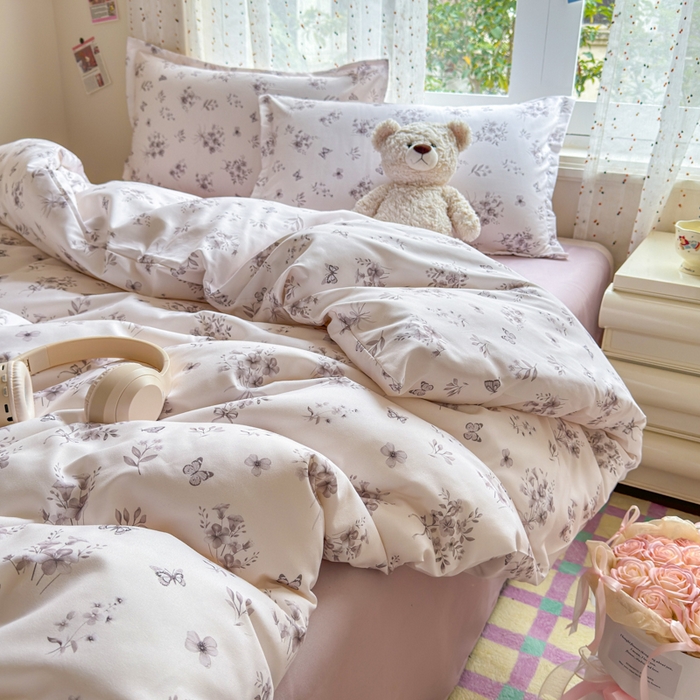 91家纺网 家纺一手货源 找家纺 梦舒阳家纺 新款古法水洗棉仿棉云感泡泡四件套 墨花