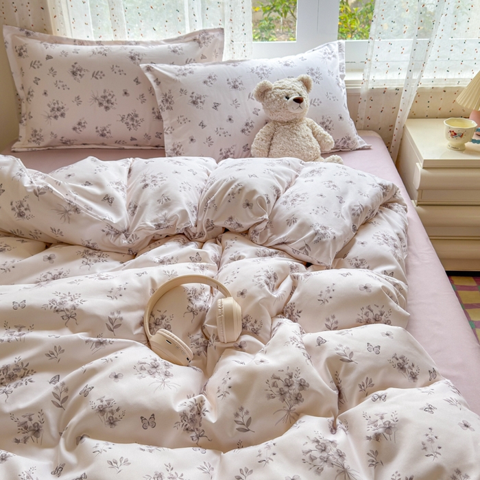 91家纺网 家纺一手货源 找家纺 梦舒阳家纺 新款古法水洗棉仿棉云感泡泡四件套 墨花