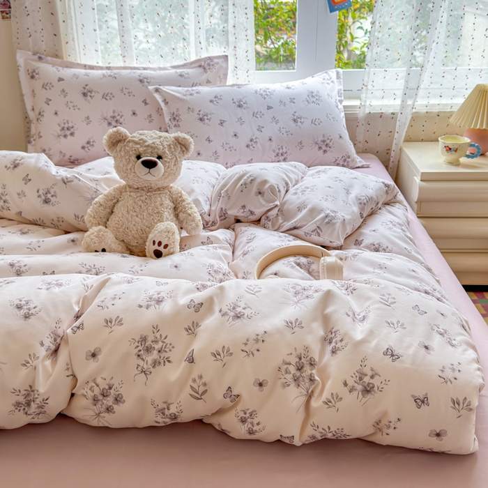 91家纺网 家纺一手货源 找家纺 梦舒阳家纺 新款古法水洗棉仿棉云感泡泡四件套 墨花