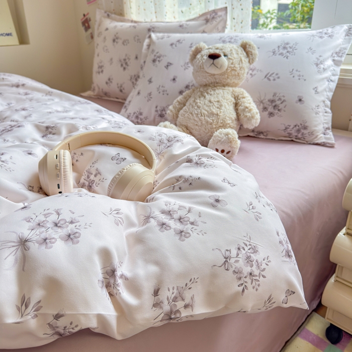 91家纺网 家纺一手货源 找家纺 梦舒阳家纺 新款古法水洗棉仿棉云感泡泡四件套 墨花