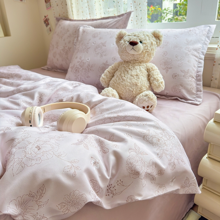 91家纺网 家纺一手货源 找家纺 梦舒阳家纺 新款古法水洗棉仿棉云感泡泡四件套 复古花