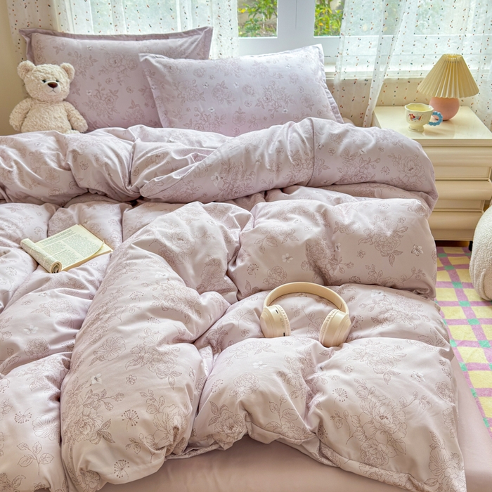 91家纺网 家纺一手货源 找家纺 梦舒阳家纺 新款古法水洗棉仿棉云感泡泡四件套 复古花