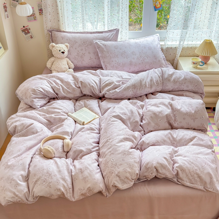 91家纺网 家纺一手货源 找家纺 梦舒阳家纺 新款古法水洗棉仿棉云感泡泡四件套 复古花