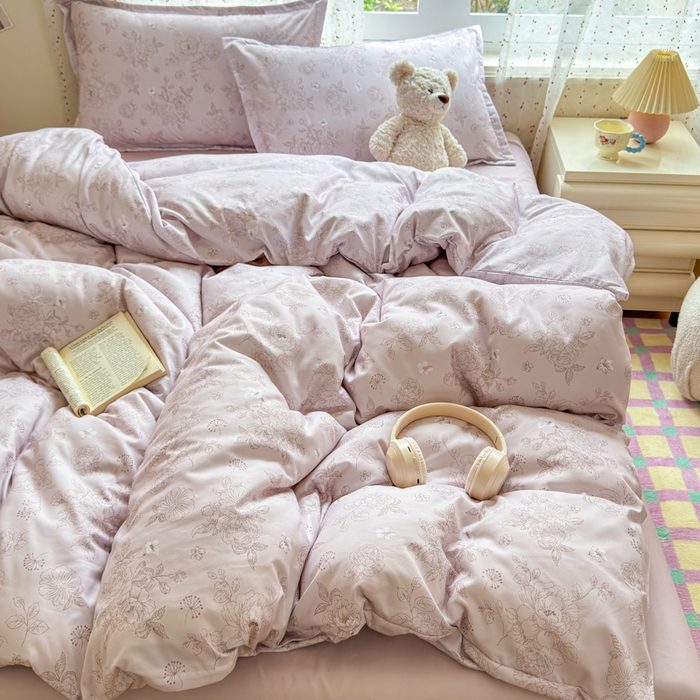 91家纺网 家纺一手货源 找家纺 梦舒阳家纺 新款古法水洗棉仿棉云感泡泡四件套 复古花