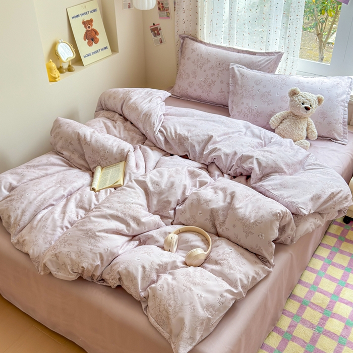 91家纺网 家纺一手货源 找家纺 梦舒阳家纺 新款古法水洗棉仿棉云感泡泡四件套 复古花