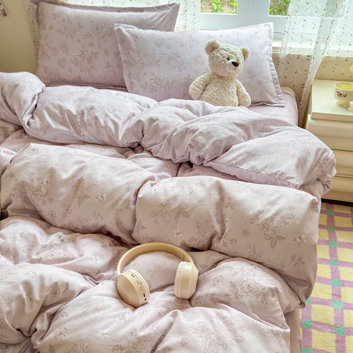 91家纺网 家纺一手货源 找家纺 梦舒阳家纺 新款古法水洗棉仿棉云感泡泡四件套 复古花