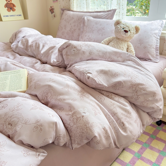 91家纺网 家纺一手货源 找家纺 梦舒阳家纺 新款古法水洗棉仿棉云感泡泡四件套 复古花