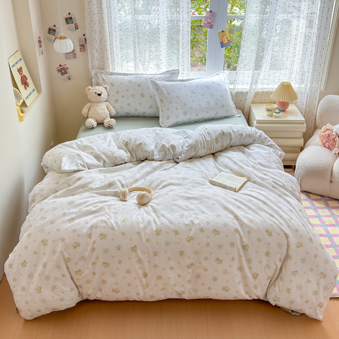 91家纺网 家纺一手货源 找家纺 梦舒阳家纺 新款古法水洗棉仿棉云感泡泡四件套 叶语星