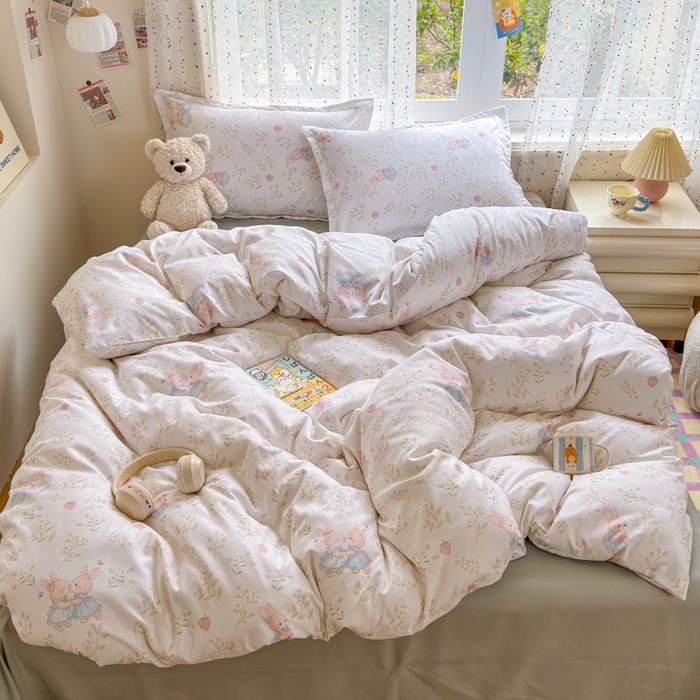 91家纺网 家纺一手货源 找家纺 梦舒阳家纺 新款古法水洗棉仿棉云感泡泡四件套 好朋友