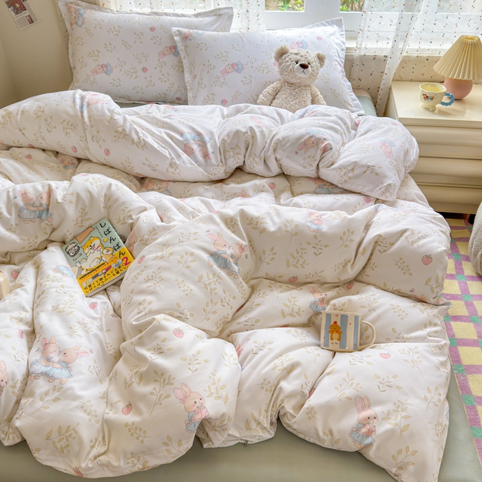 91家纺网 家纺一手货源 找家纺 梦舒阳家纺 新款古法水洗棉仿棉云感泡泡四件套 好朋友