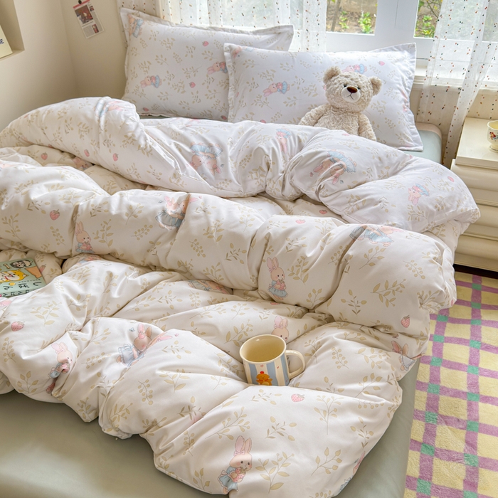 91家纺网 家纺一手货源 找家纺 梦舒阳家纺 新款古法水洗棉仿棉云感泡泡四件套 好朋友