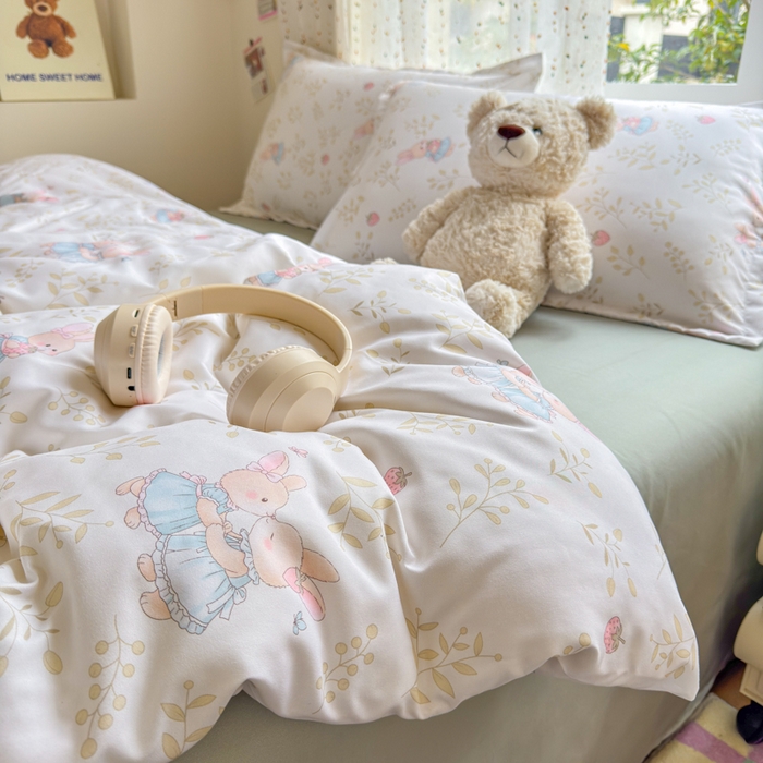 91家纺网 家纺一手货源 找家纺 梦舒阳家纺 新款古法水洗棉仿棉云感泡泡四件套 好朋友