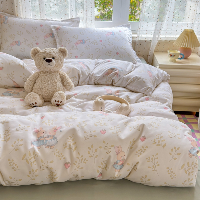 91家纺网 家纺一手货源 找家纺 梦舒阳家纺 新款古法水洗棉仿棉云感泡泡四件套 好朋友