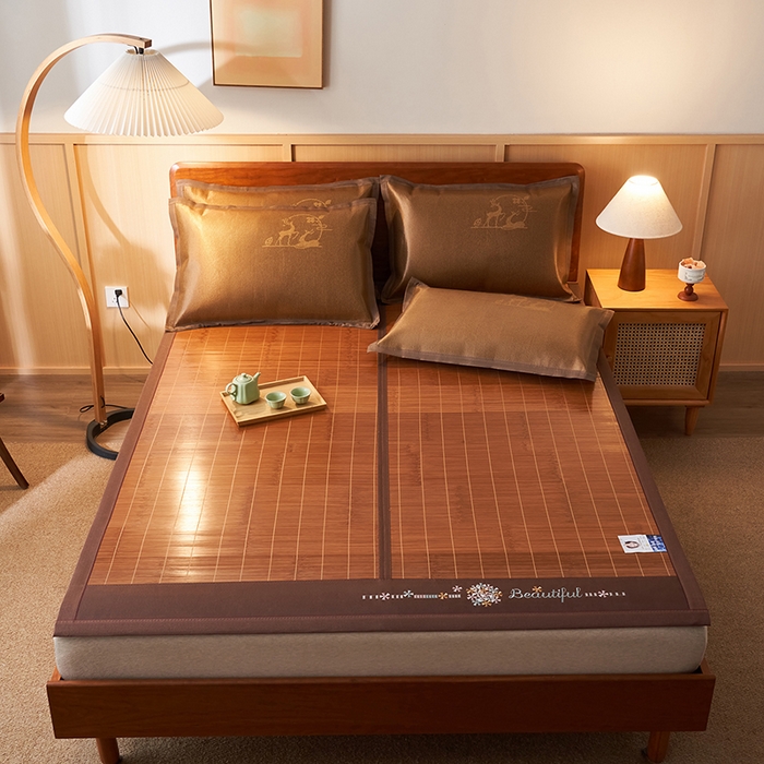 91家纺网 家纺一手货源 找家纺 鑫琪莱家纺 2025新款双面竹席冰丝席竹凉席学生宿舍席子 诗礼-花漾