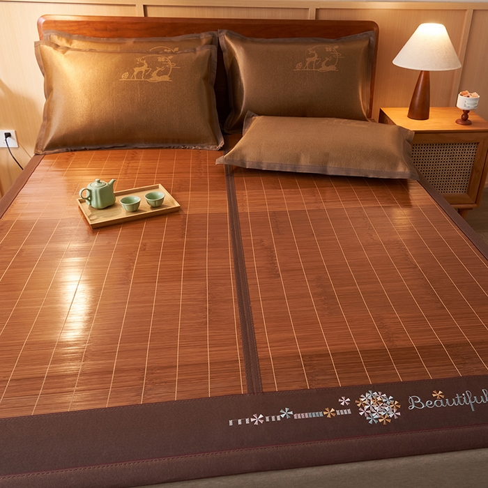 91家纺网 家纺一手货源 找家纺 鑫琪莱家纺 2025新款双面竹席冰丝席竹凉席学生宿舍席子 诗礼-花漾