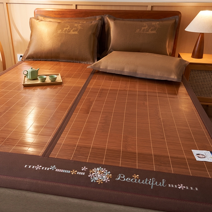 91家纺网 家纺一手货源 找家纺 鑫琪莱家纺 2025新款双面竹席冰丝席竹凉席学生宿舍席子 诗礼-花漾