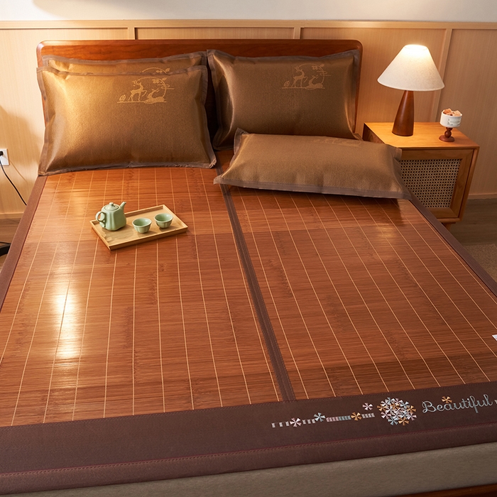 91家纺网 家纺一手货源 找家纺 鑫琪莱家纺 2025新款双面竹席冰丝席竹凉席学生宿舍席子 诗礼-花漾