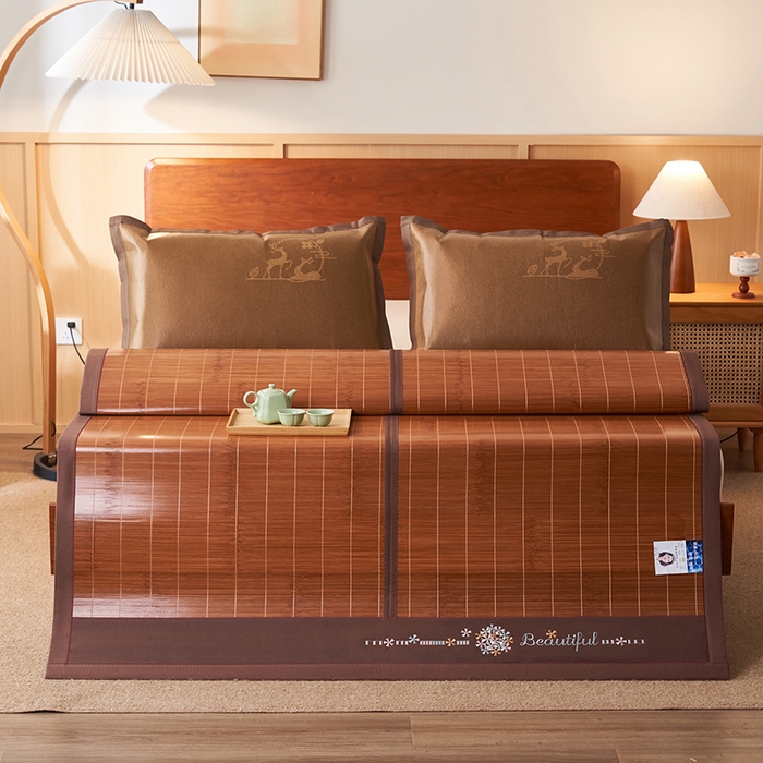 91家纺网 家纺一手货源 找家纺 鑫琪莱家纺 2025新款双面竹席冰丝席竹凉席学生宿舍席子 诗礼-花漾