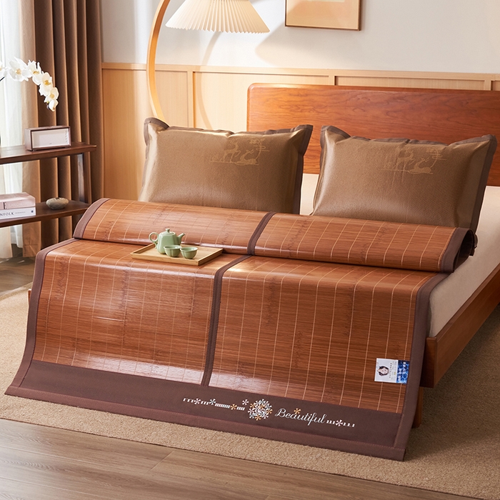 91家纺网 家纺一手货源 找家纺 鑫琪莱家纺 2025新款双面竹席冰丝席竹凉席学生宿舍席子 诗礼-花漾