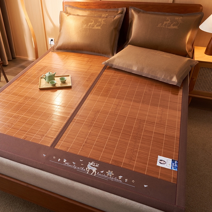 91家纺网 家纺一手货源 找家纺 鑫琪莱家纺 2025新款双面竹席冰丝席竹凉席学生宿舍席子 诗礼-鹿鸣